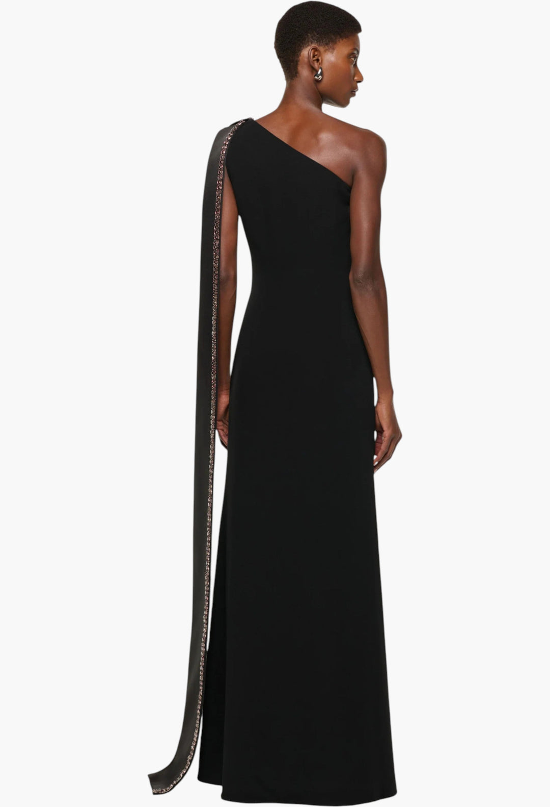 Contrast Crystal Trimmed Bow Satin Crepe Gown - GLAM MODA
