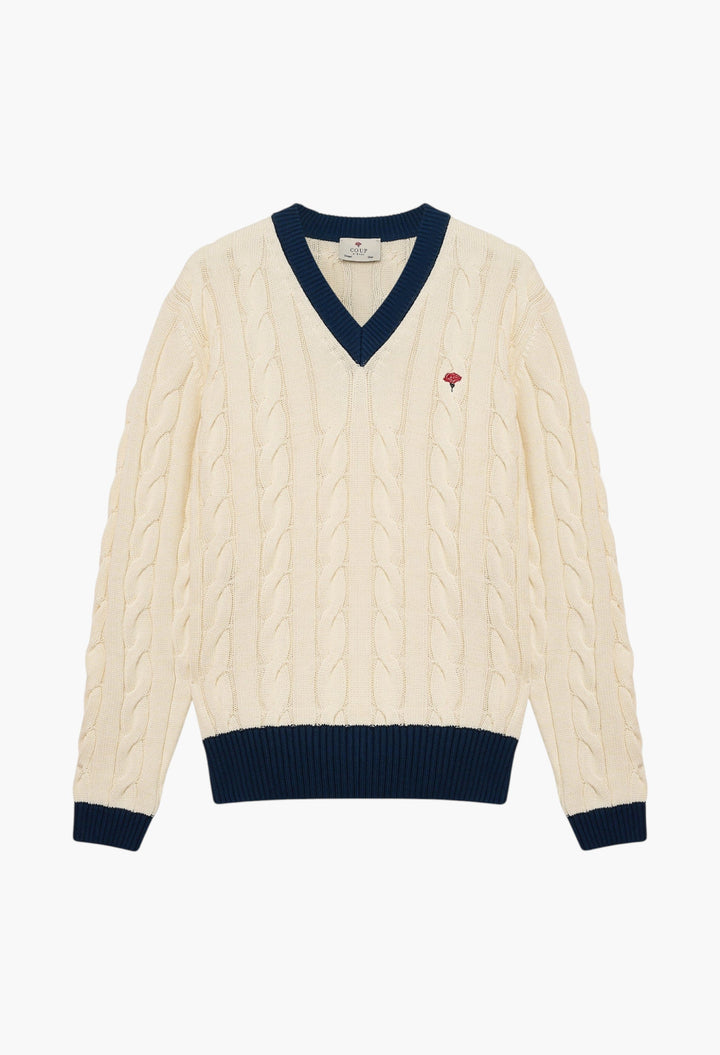 Coup Cardigan -  Off White/ Navy Blue Rib - GLAM MODA