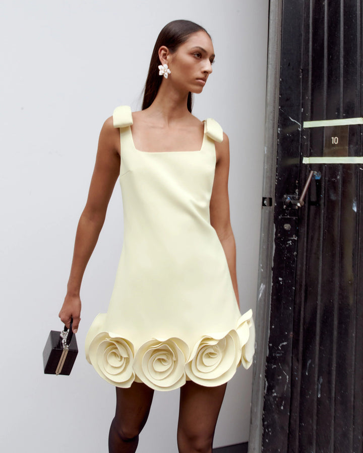 Crepe 3d Flower Mini Dress - GLAM MODA