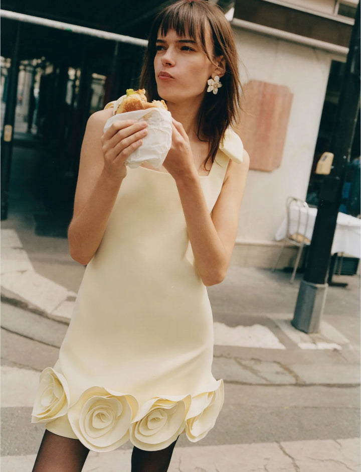 Crepe 3d Flower Mini Dress - GLAM MODA