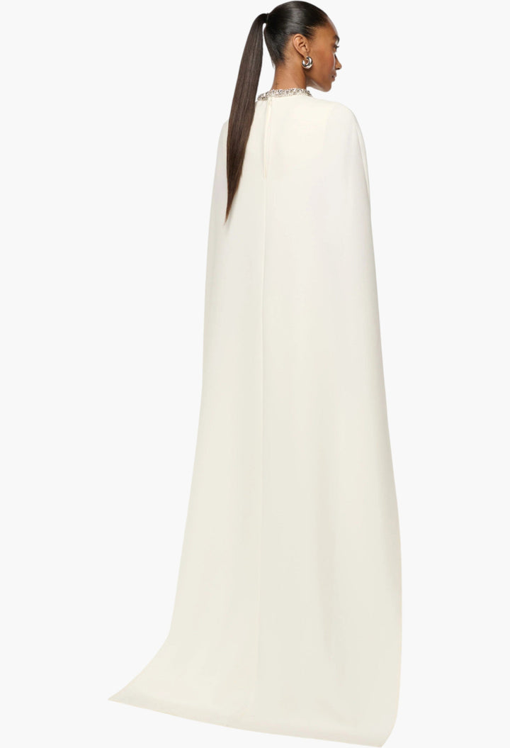 Crystal Neckline Crepe Cape Gown - GLAM MODA