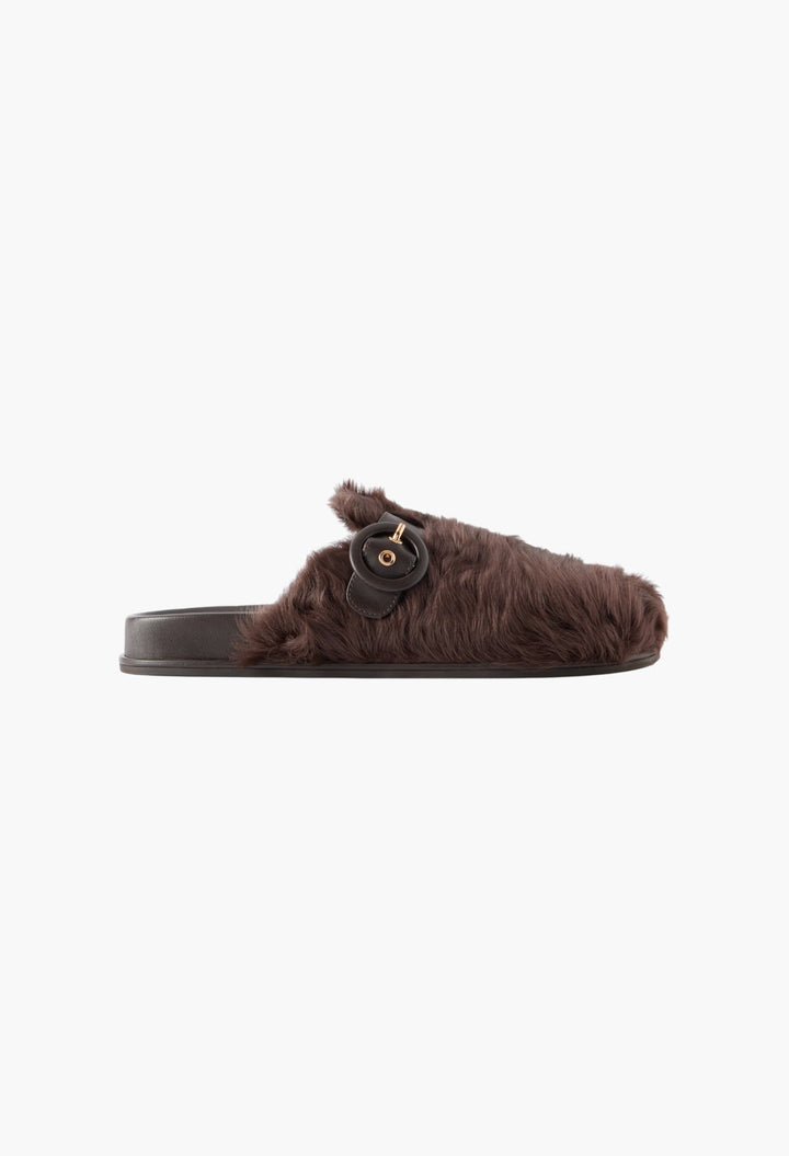 Cuddle Buckled Leather-Trimmed Shearling Mules - GLAM MODA
