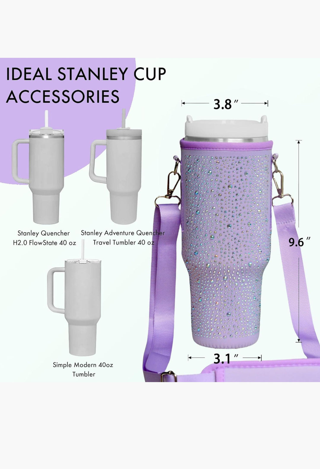 Cup Holder with Strap & Letter Charm - 40 oz - GLAM MODA