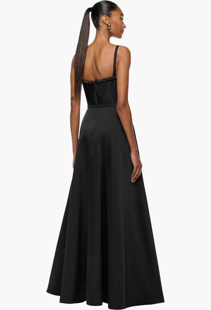 Curved Crystal Neckline Taffeta Gown - GLAM MODA