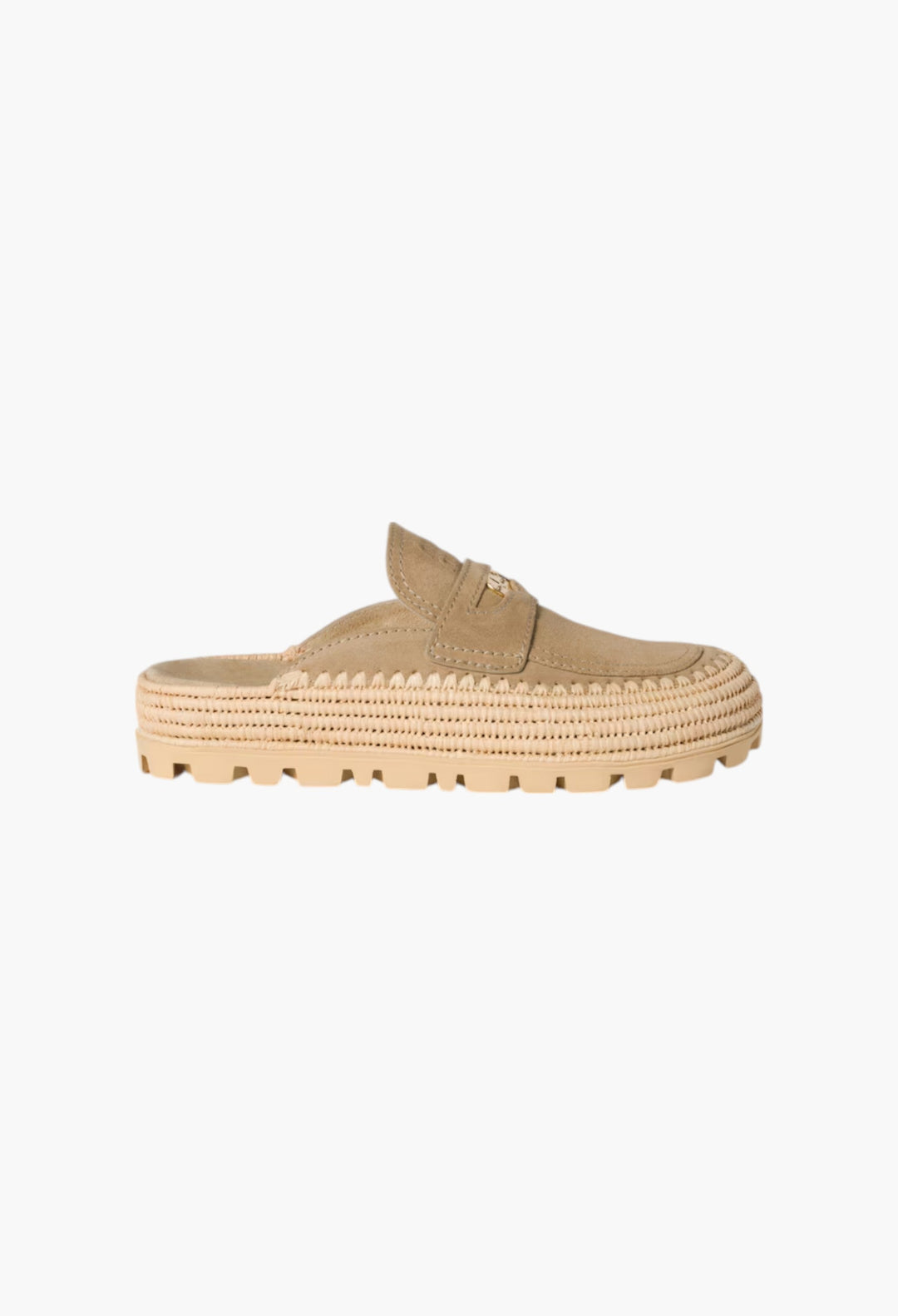 Ecru - Suede And Raffia Flatform Mules - GLAM MODA