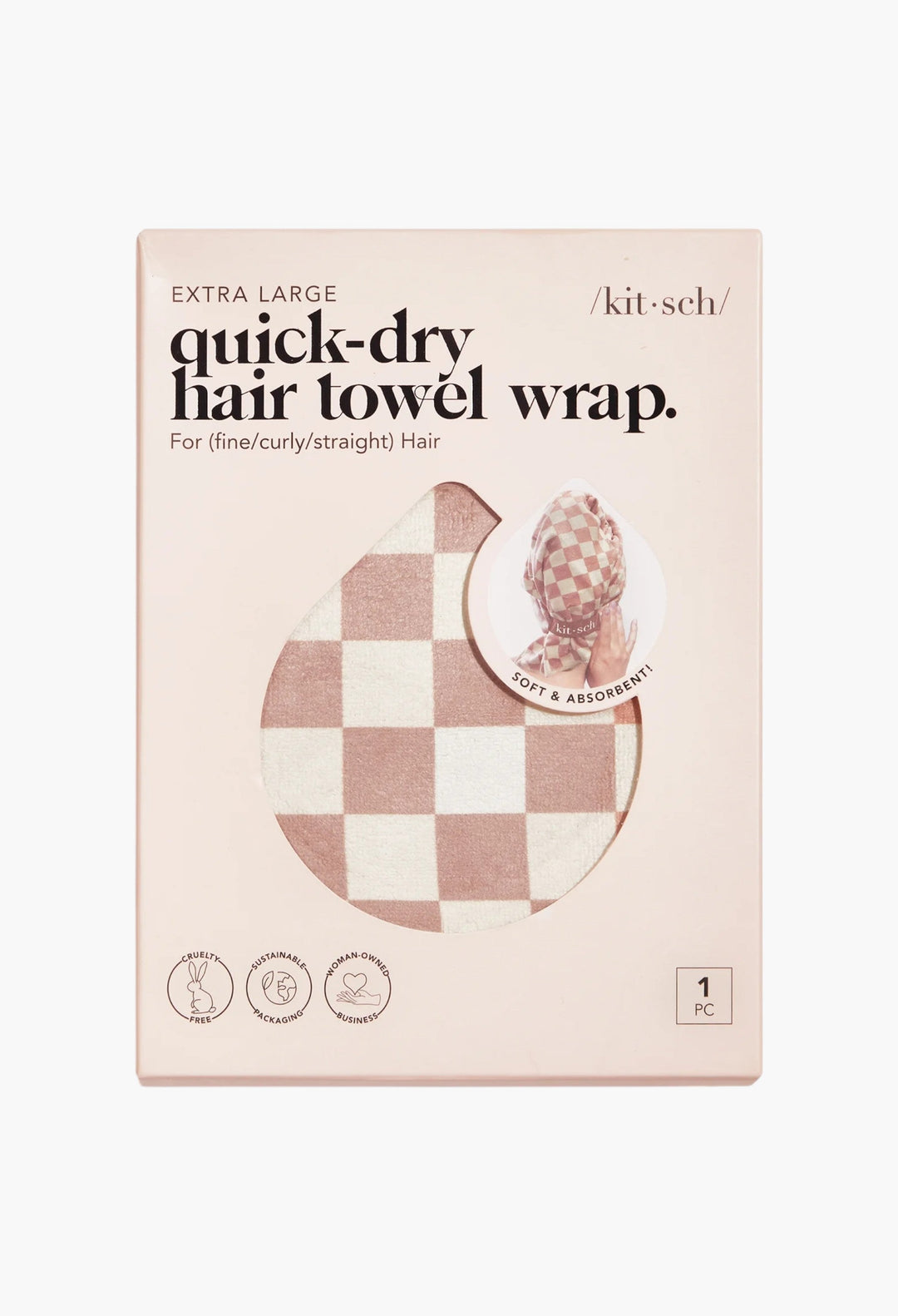Extra Large Quick-Dry Hair Towel Wrap - Terracotta Checker - GLAM MODA