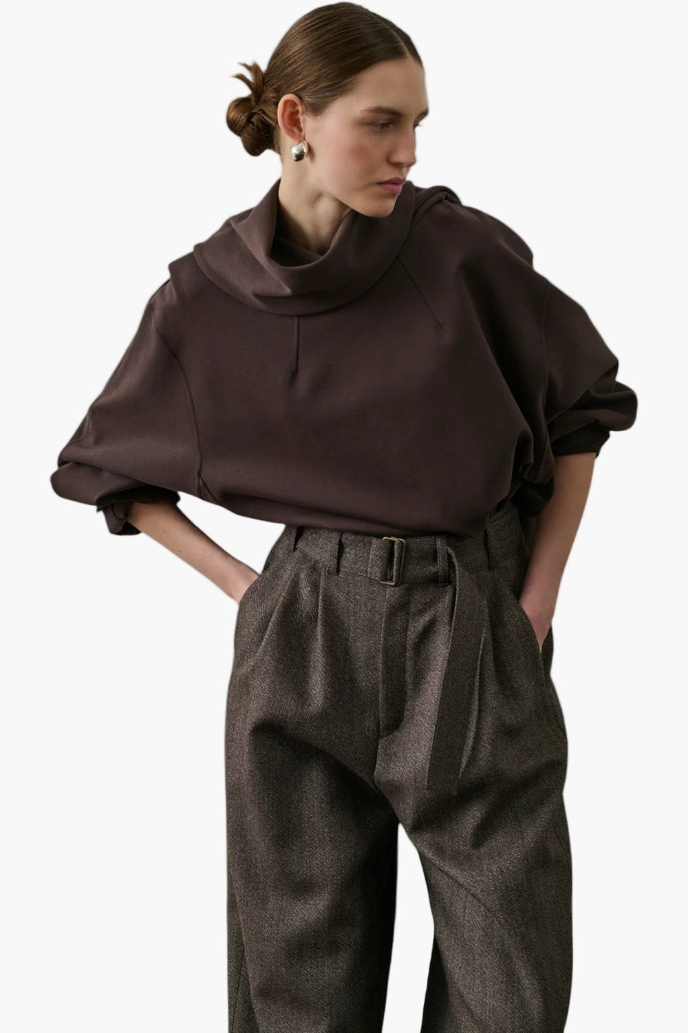 Freja Sweatshirt  - Cotton Sweatshirt With Scarf - GLAM MODA