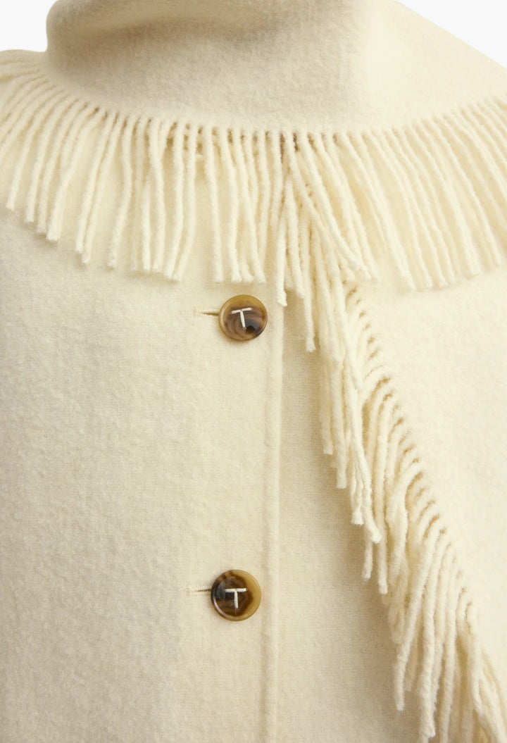Fringed Scarf Jacket Winter White - GLAM MODA
