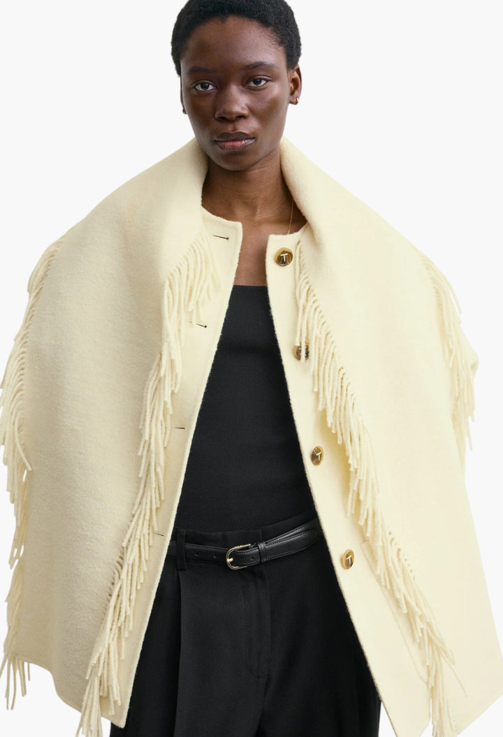 Fringed Scarf Jacket Winter White - GLAM MODA