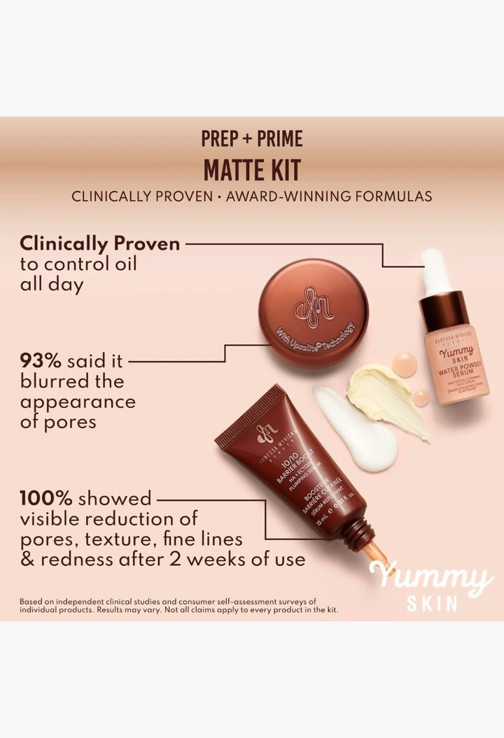 GLAM MODA Danessa Myricks Beauty Yummy Skin matte prep kit featuring a serum and barrier boost cream for smooth skin