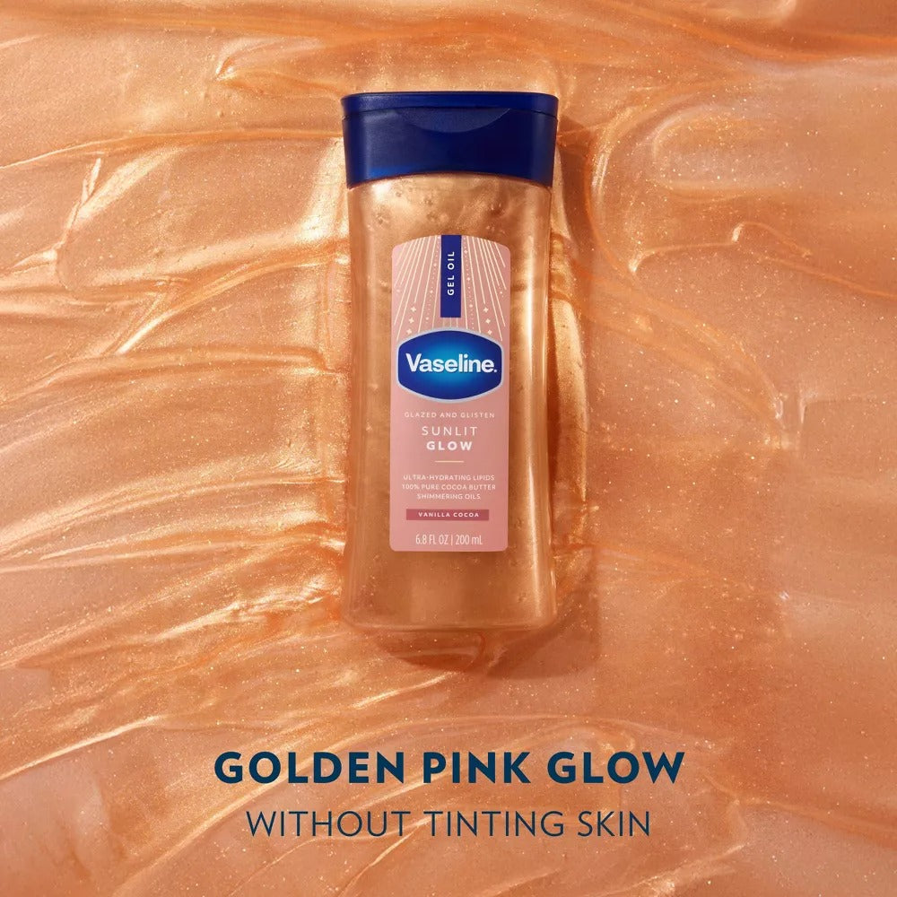Vaseline Glazed & Glisten Vanilla Cocoa Shimmering Gel Body Oil - Sunlit Glow - 6.8 fl oz - GLAM MODA