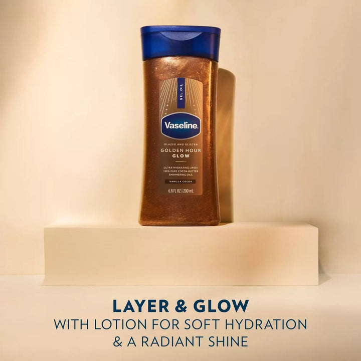 Vaseline Glazed & Glisten Vanilla Cocoa Shimmering Gel Body Oil - Golden Hour Glow - 6.8 fl oz - GLAM MODA