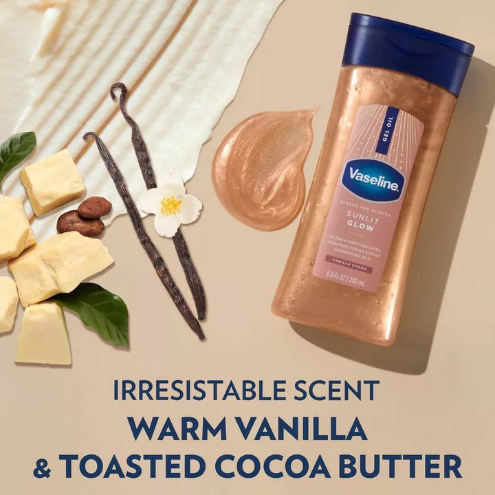 Vaseline Glazed & Glisten Vanilla Cocoa Shimmering Gel Body Oil - Sunlit Glow - 6.8 fl oz - GLAM MODA