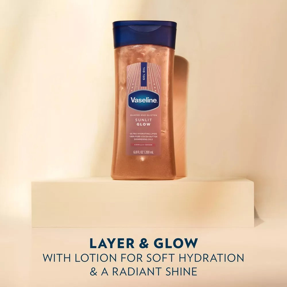Vaseline Glazed & Glisten Vanilla Cocoa Shimmering Gel Body Oil - Sunlit Glow - 6.8 fl oz - GLAM MODA