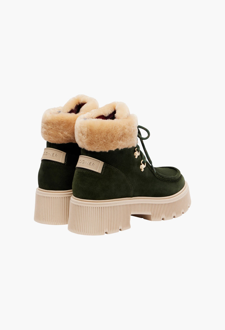 Green, Beige - Turin Shearling-Trimmed Suede Lace-Up Boots - GLAM MODA