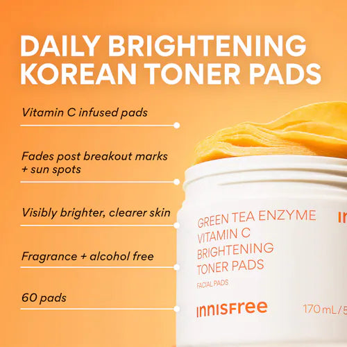 Green Tea Enzyme Vitamin C Brightening + Exfoliating Toner Pads - GLAM MODA