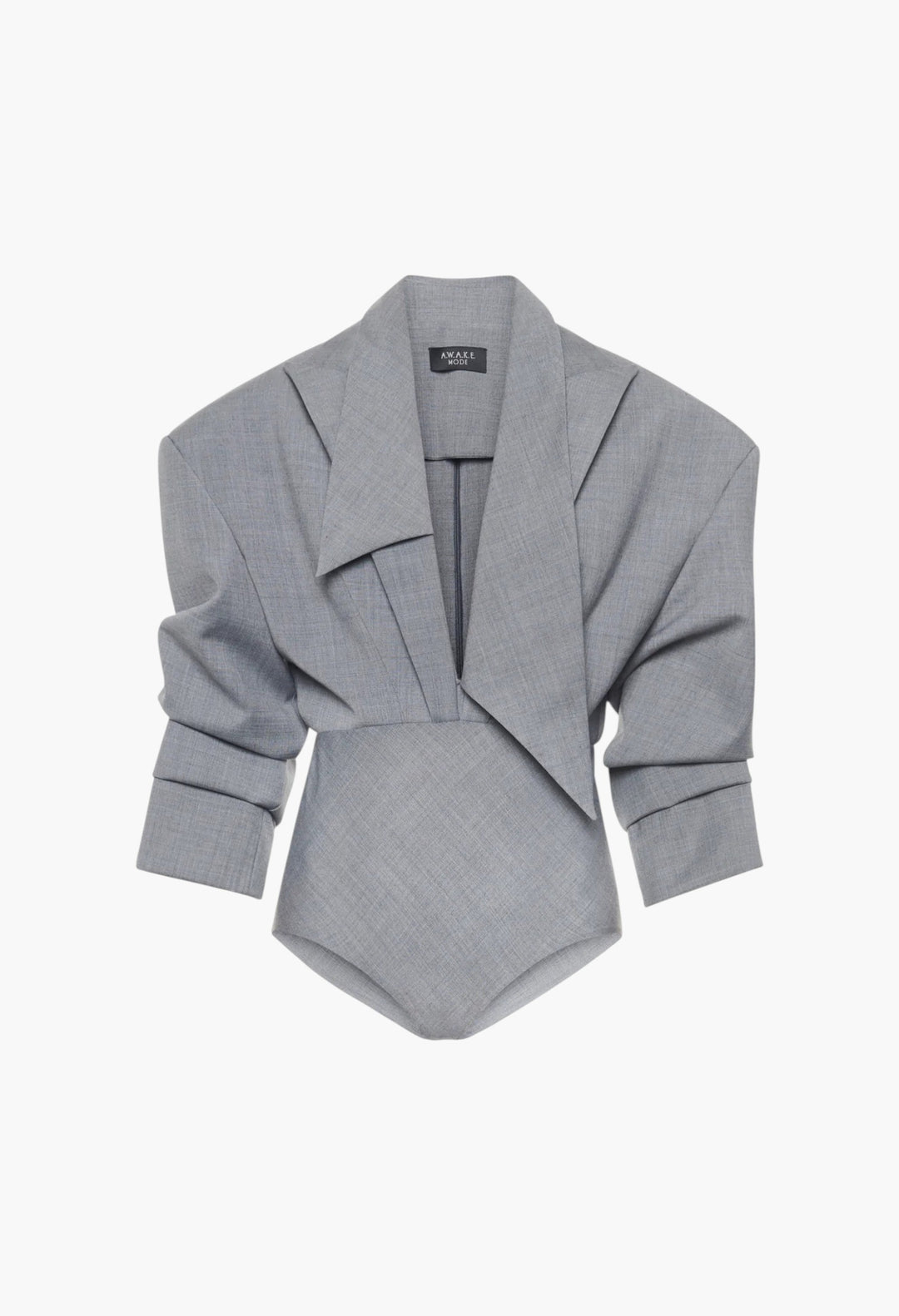 Tailored Bodysuit With Shirt Collar Insert Grey Melange - GLAM MODA