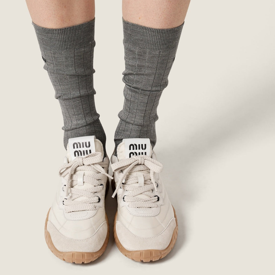 Ivory - Tyre technical fabric and suede sneakers - GLAM MODA
