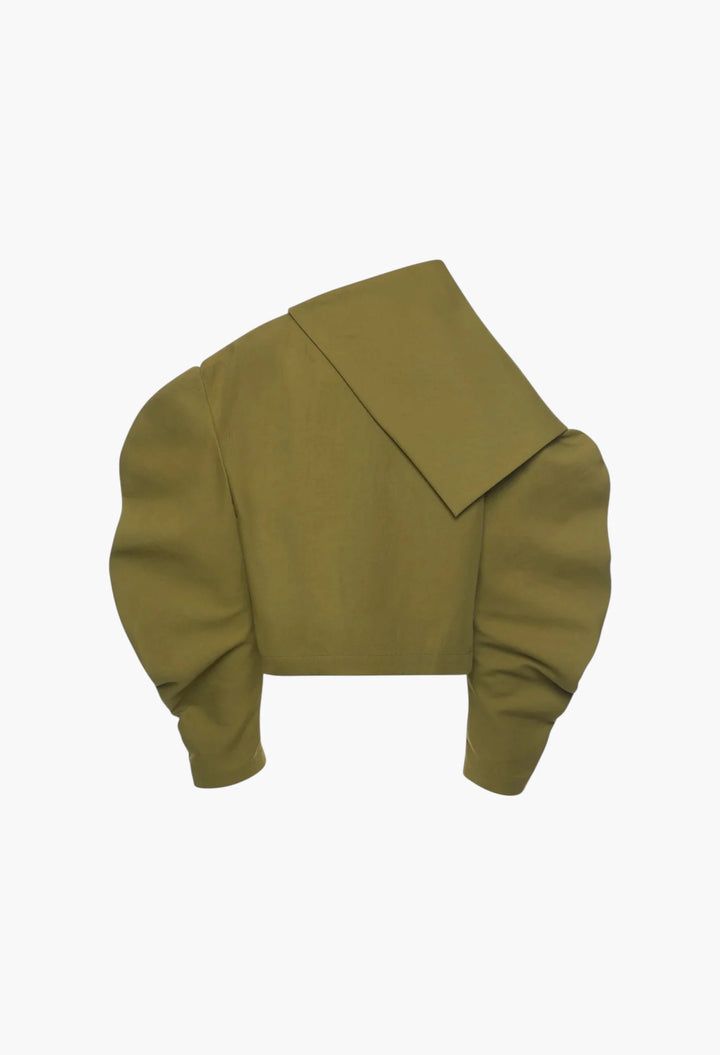Draped Collar Top Khaki Green