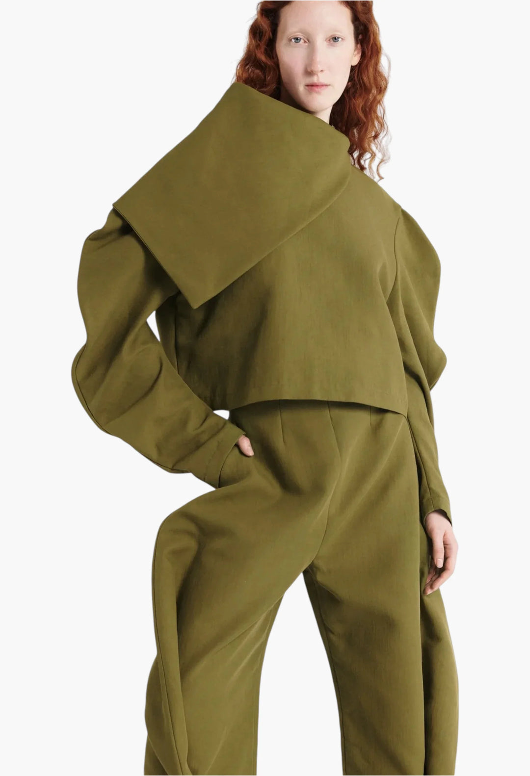 Draped Collar Top Khaki Green