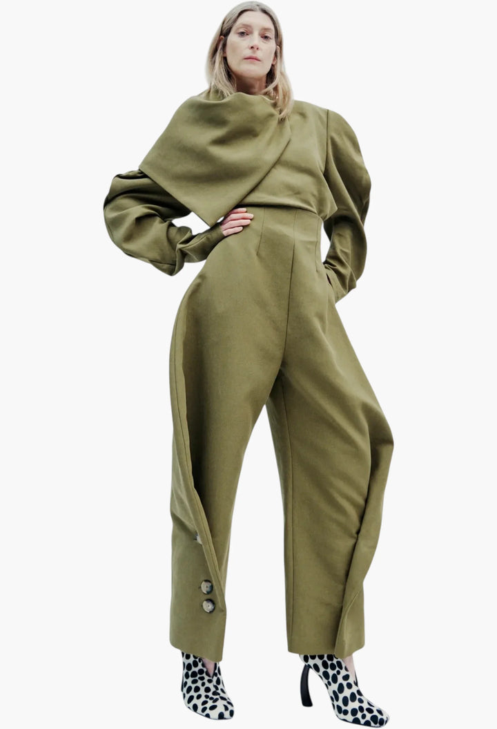 Draped Collar Top Khaki Green