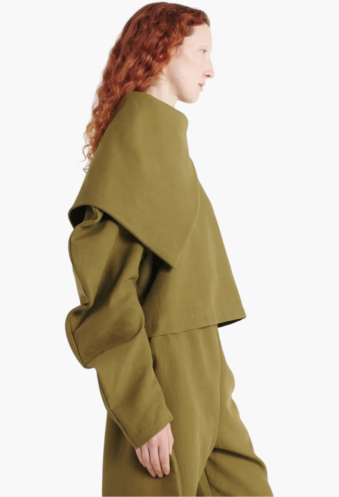 Draped Collar Top Khaki Green