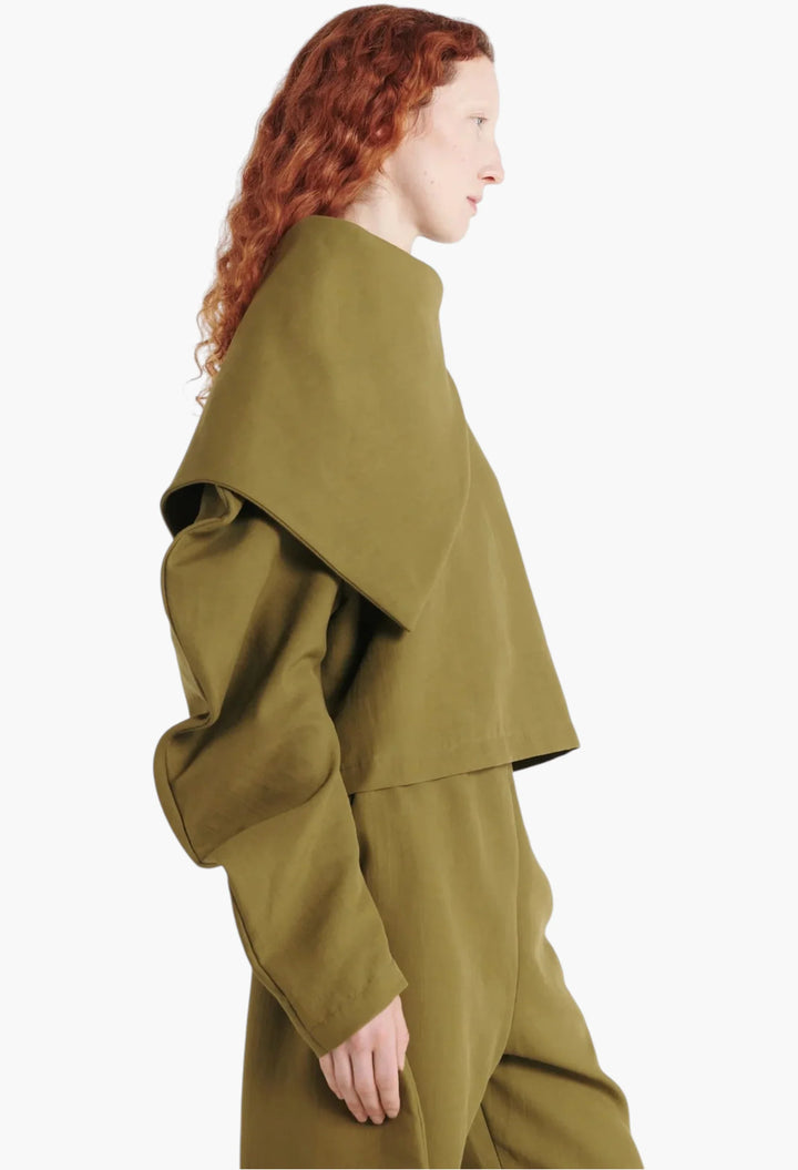 Draped Collar Top Khaki Green