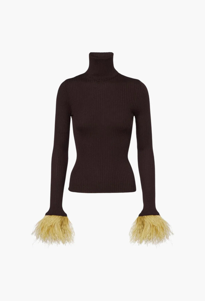 Feather-trimmed cashmere and silk top