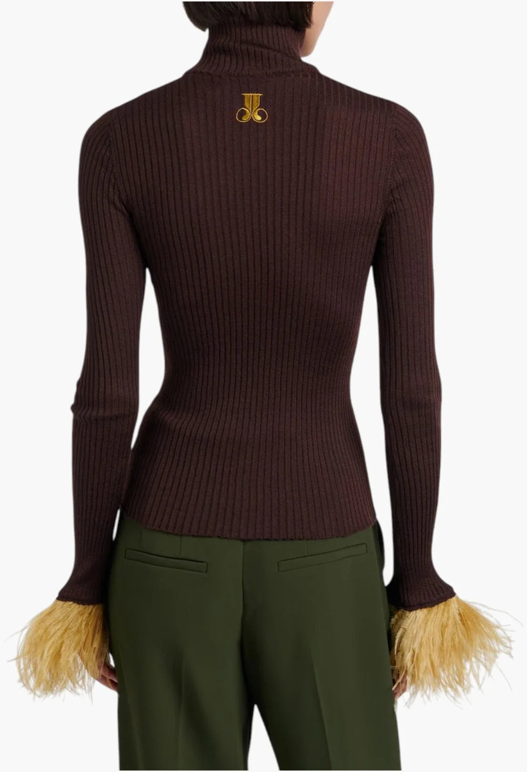 Feather-trimmed cashmere and silk top