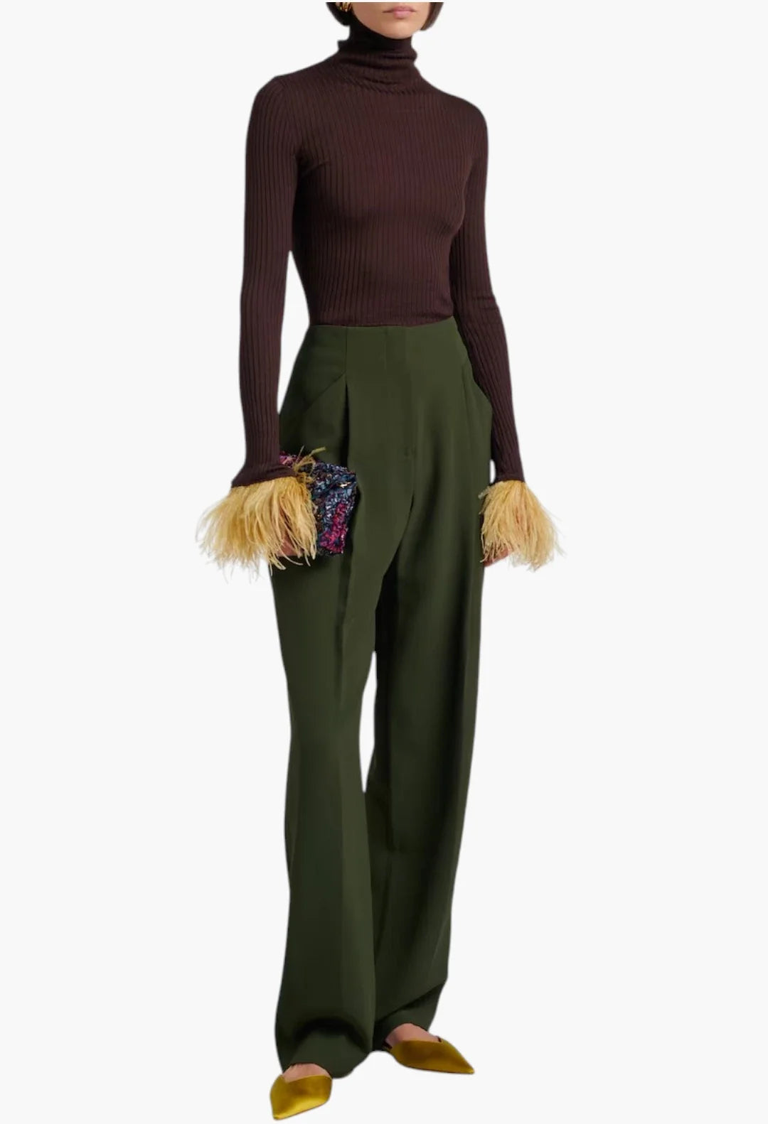 Feather-trimmed cashmere and silk top
