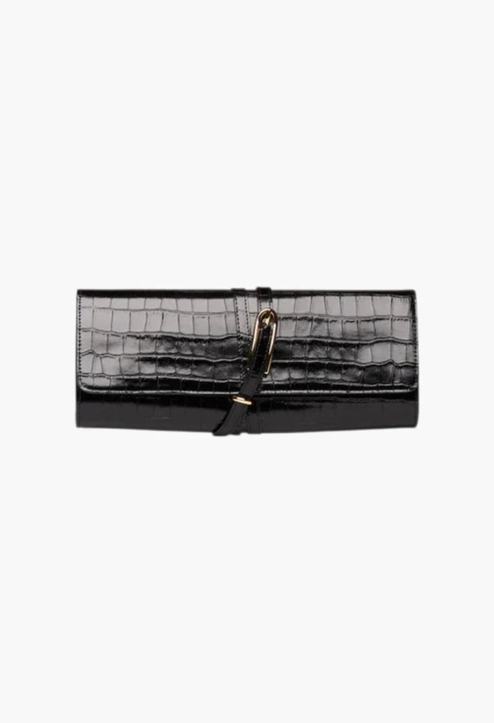 Belted Clutch Black Croc