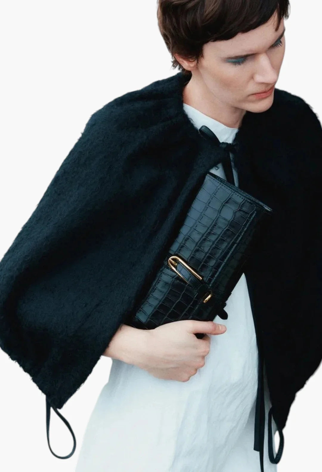 Belted Clutch Black Croc