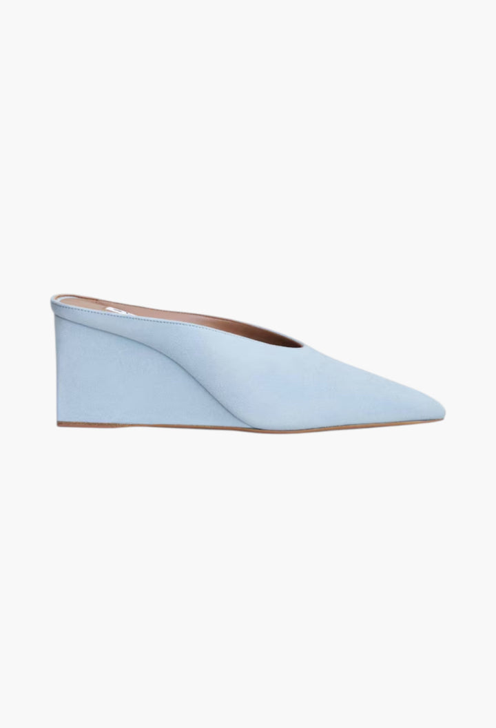 Light Blue - Cube Wedge Mules In Suede Goatskin - GLAM MODA
