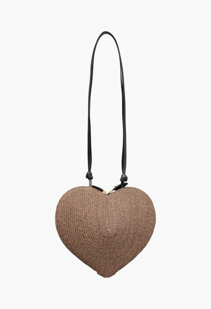Le Cœur Leather-Trimmed Raffia Shoulder Bag
