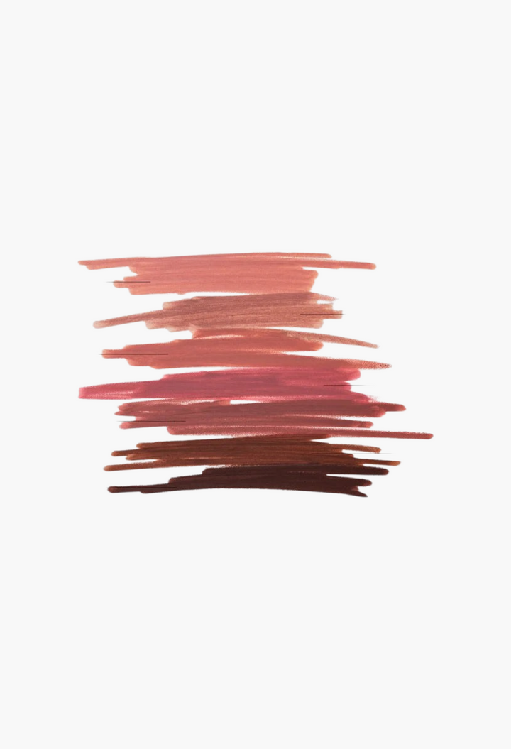 GLAM MODA Victoria Beckham Beauty Lip Definer pencil swatches showing a range of nude to deep brown shades