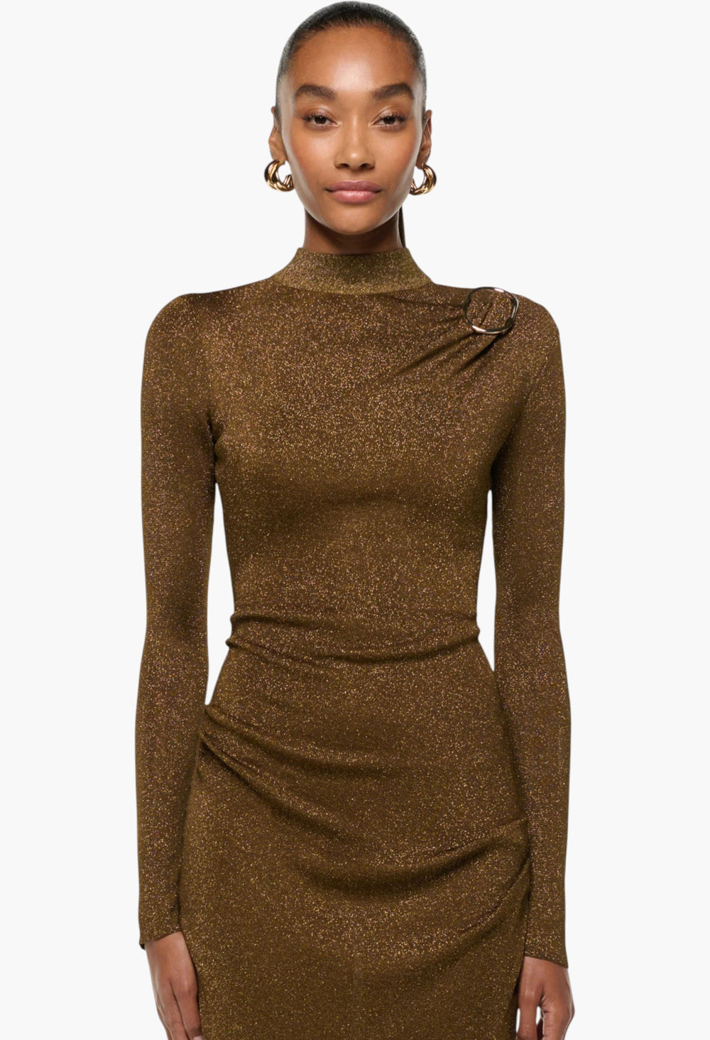 Lurex Knit Drape & Metal Trim Dress - GLAM MODA