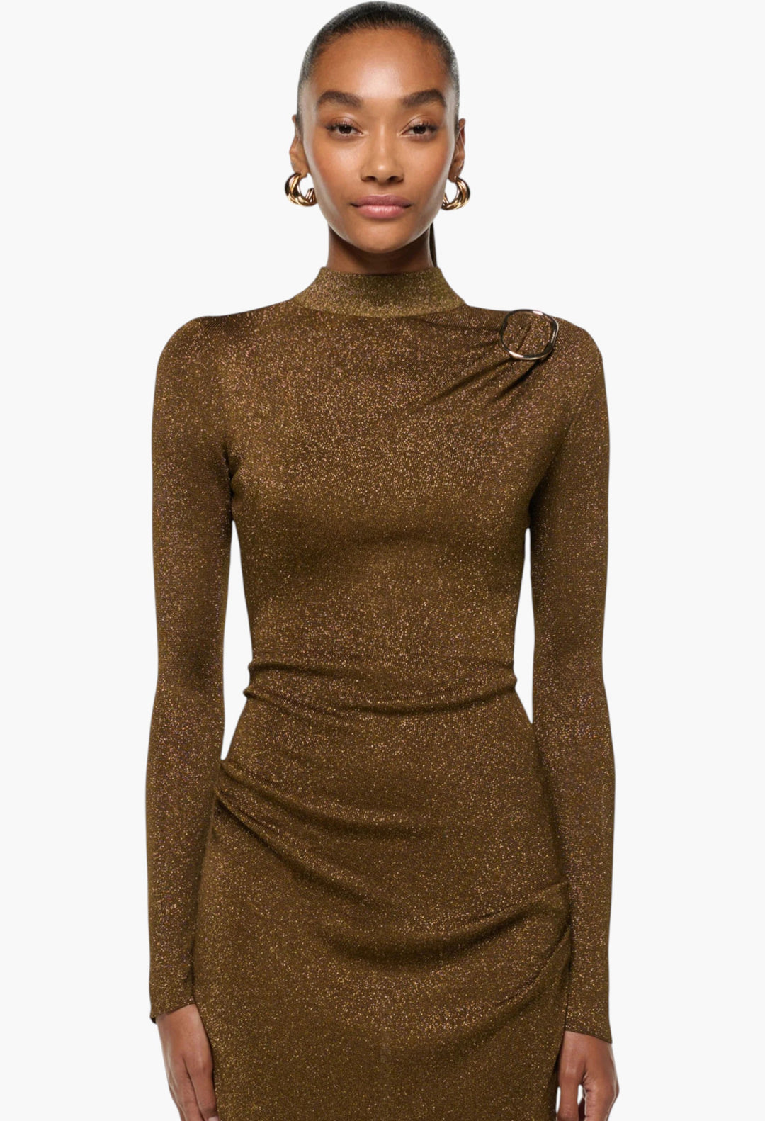 Lurex Knit Drape & Metal Trim Dress - GLAM MODA