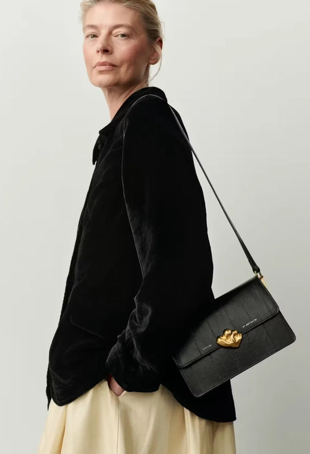 Medium Shoulder Bag with Kogut Seal black eel