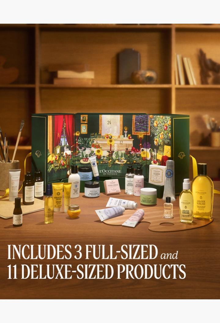 GLAM MODA Prestige Advent Calendar featuring 24 luxury skincare, body, hair, and fragrance products in a gift box.