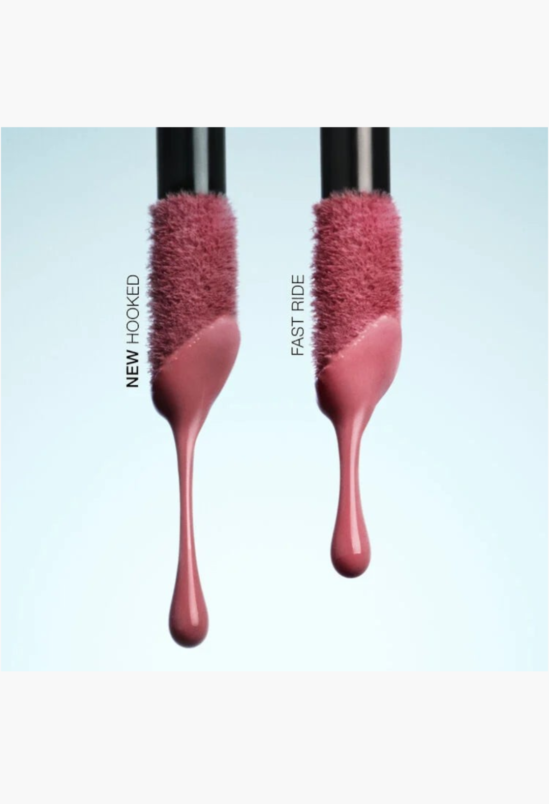 GLAM MODA Mini Insatiable Liquid Blush Duo applicators showing New Hooked and Fast Ride berry-toned liquid pigments.