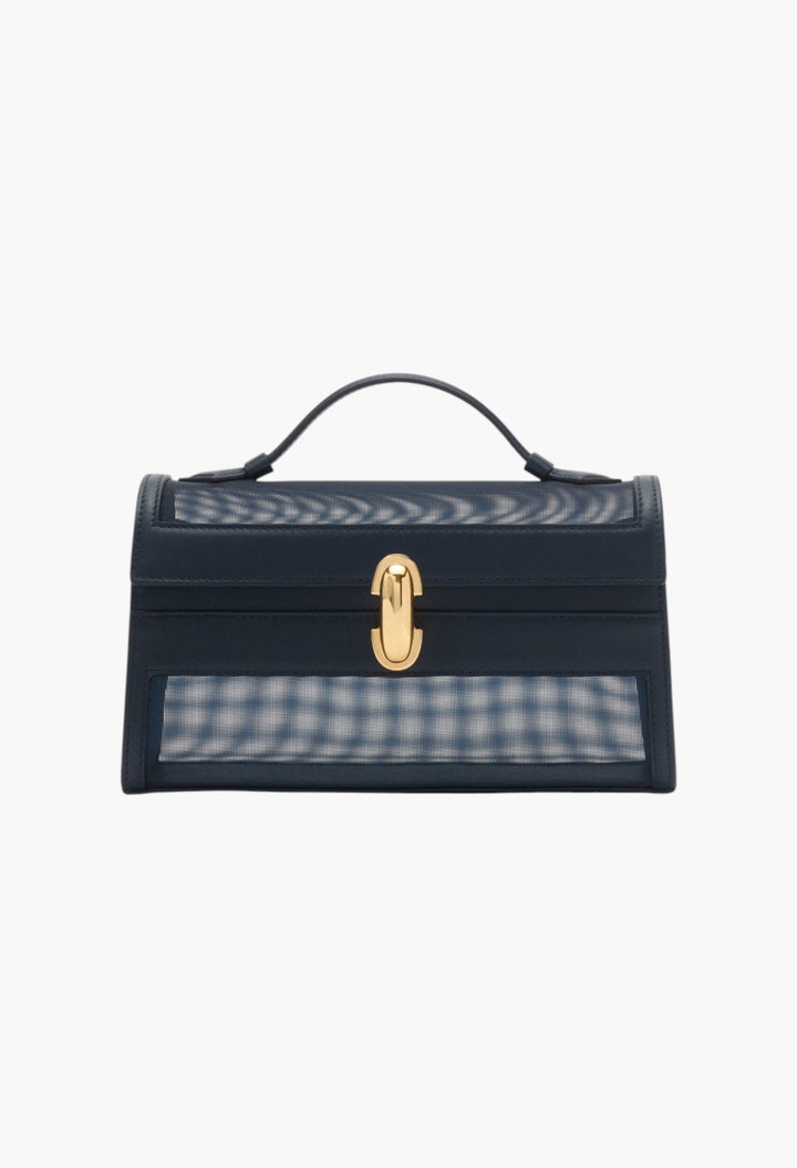 Navy Mesh with Leather Trim - Symmetry Pochette - GLAM MODA