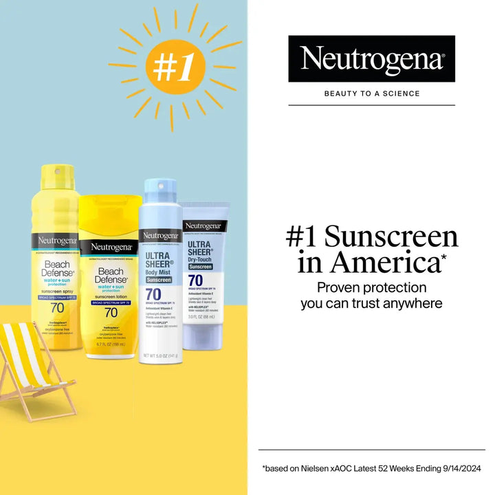 Neutrogena Ultra Sheer Body Mist Sunscreen Spray Broad Spectrum SPF 70, Lightweight, Non-Greasy & Water Resistant, Oil-Free & Non-Comedogenic UVA/UVB Sunscreen Mist, 5 oz - GLAM MODA