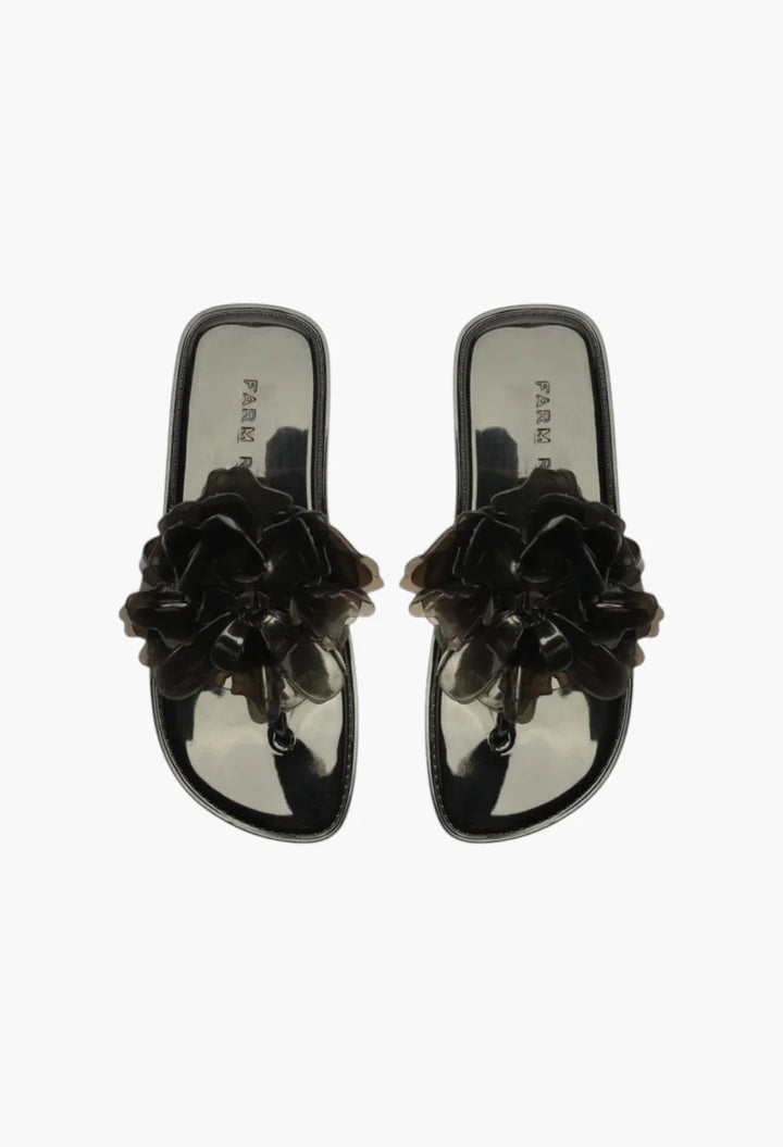 black jelly flower flat sandal