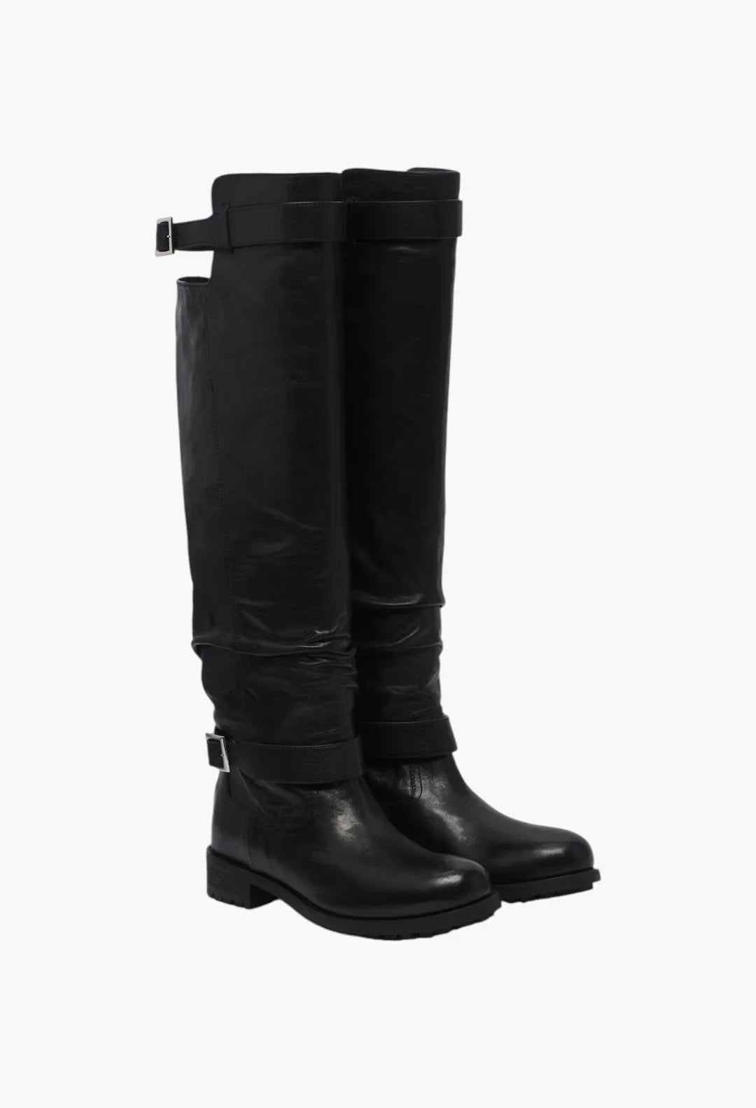 Biker leather knee-high boots