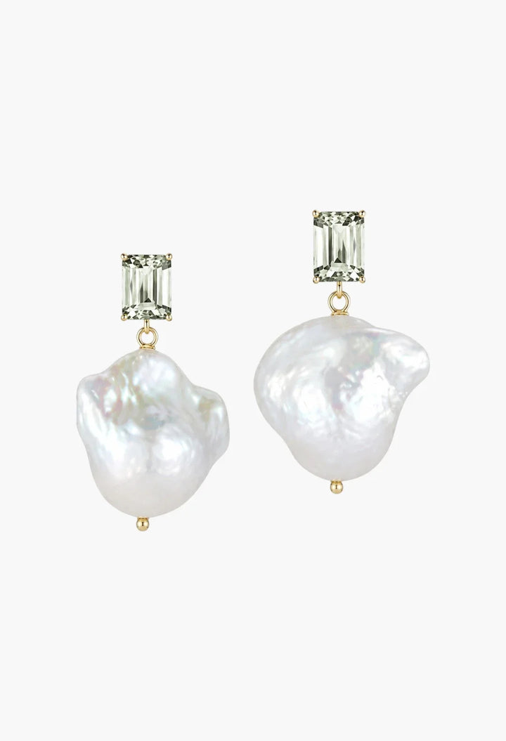 14kt Green Amethyst and Baroque Pearl Drop Earrings