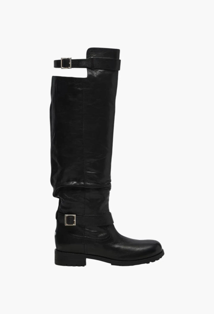 Biker leather knee-high boots