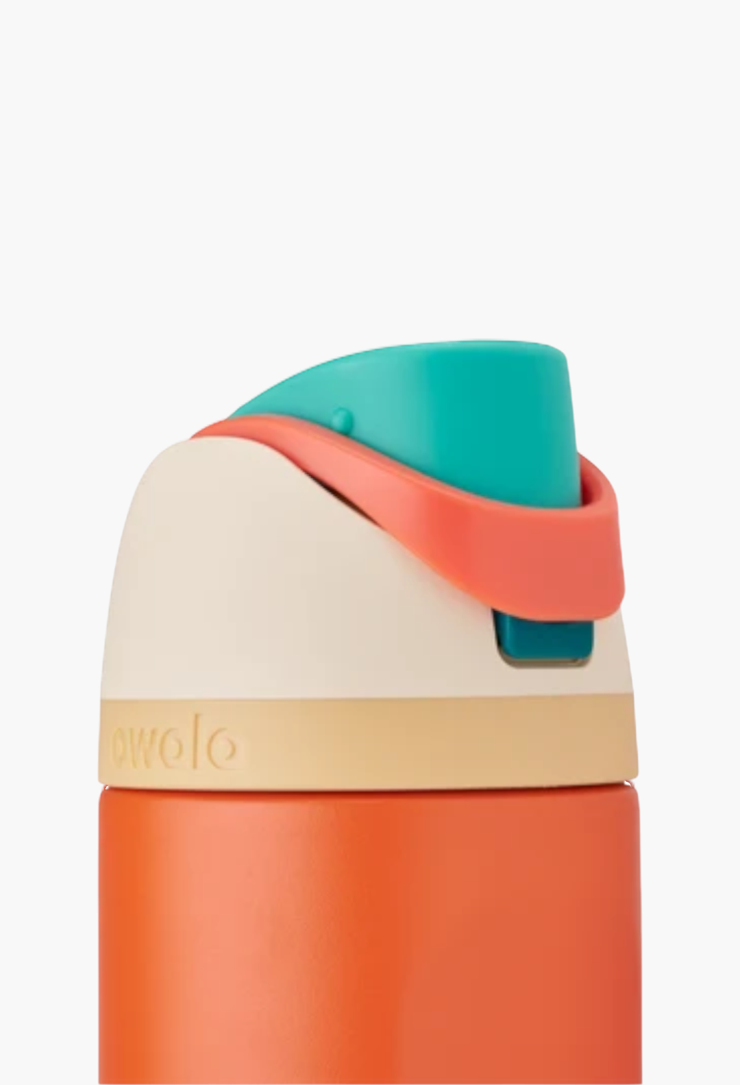 GLAM MODA Disney Princess Collection FreeSip water bottle lid in orange, cream, and teal with a push-button lock.