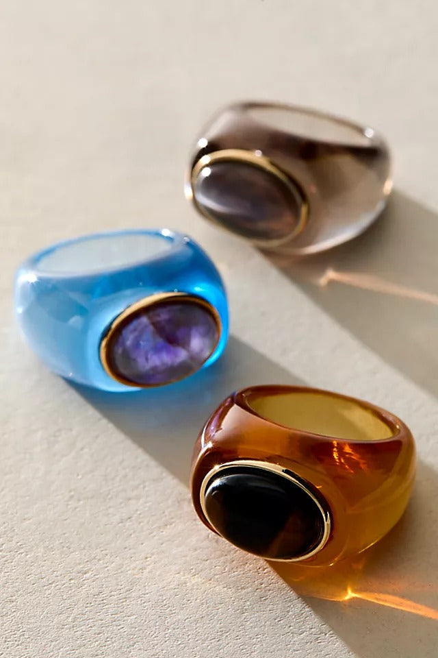 Orange / Tigers Eye- Studio Resin Ring - GLAM MODA