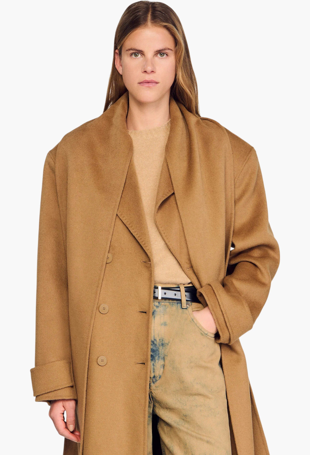 Oversized Wool Coat With Removable Scarf - GLAM MODA