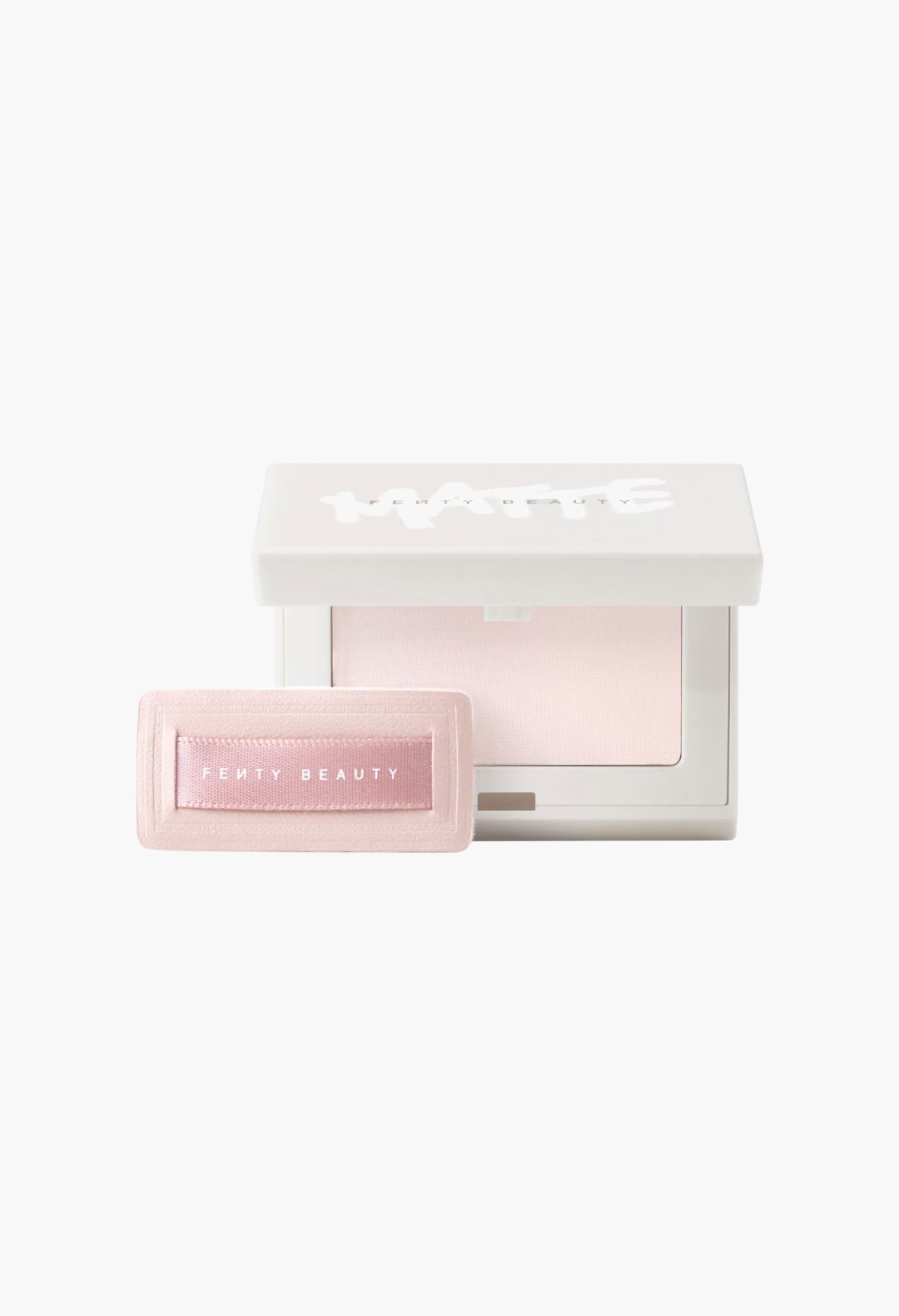 GLAM MODA Fenty Beauty mini Invisimatte setting and blotting powder compact with a small pink applicator sponge